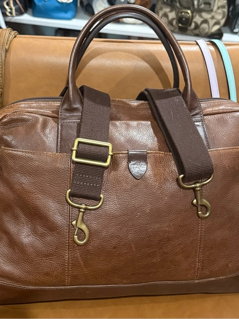 Fossil Vintage in Brown Leather-Briefcase Classic Carryall- Unisex
